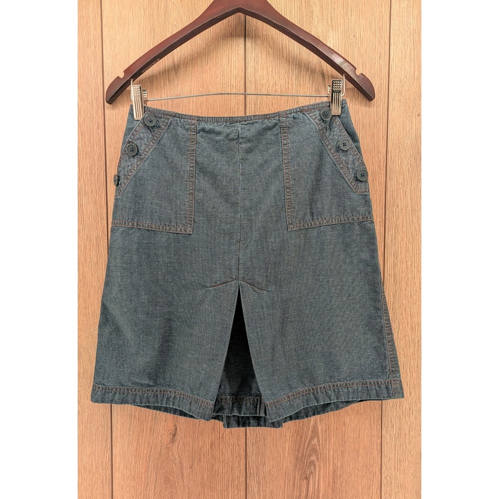 Ann Taylor LOFT Petite Denim Skirt Dark Wash‎ Button Detail Front Slit Size 4P